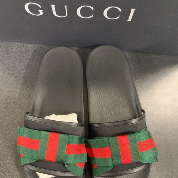 Gucci Red Green & Black Bow Slides NIB Womens - Picture 4 of 6